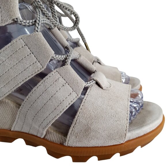 Sorel Joanie II Wedge Lace Up Leather Sandals Size 6.5 Beige Gladiator Kinetic - Picture 12 of 12